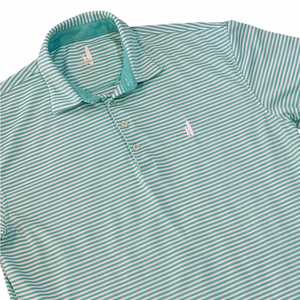 Johnnie O Polo Shirt Mens Medium Mint Green Striped Golf Performance Stretch - Picture 2 of 4